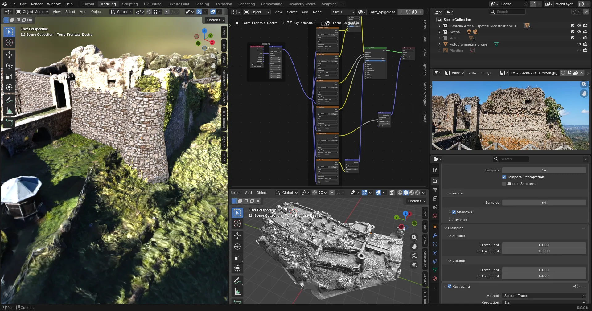 Fase di lavorazione della ricostruzione 3D del castello